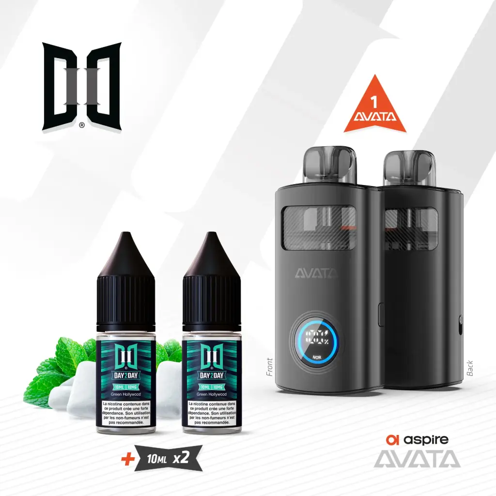 Kit Avata Aspire + 2 x 10ML Day2Day Green Hollywood NicSalt